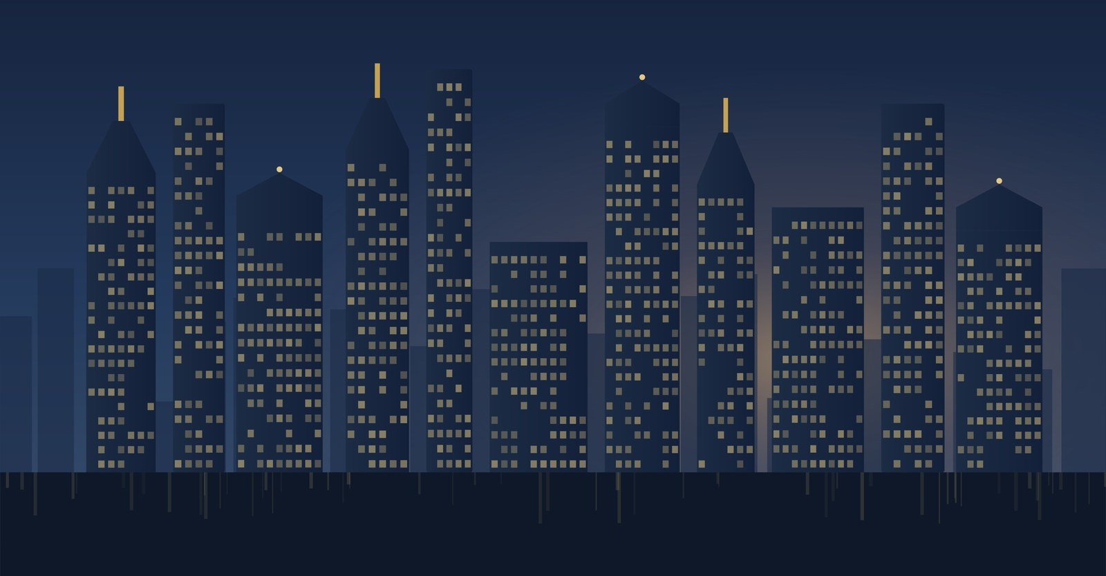 Global prime skyline at dusk